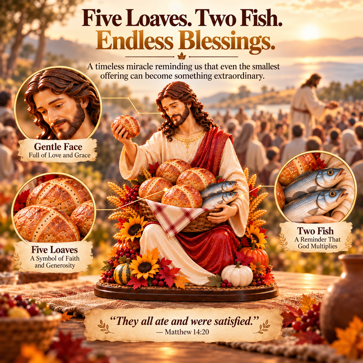 ✝️ Five Loaves. Two Fish. Endless Blessings. 🍂 2026 Thanksgiving Jesus Figurine – A Gift of Faith & Gratitude