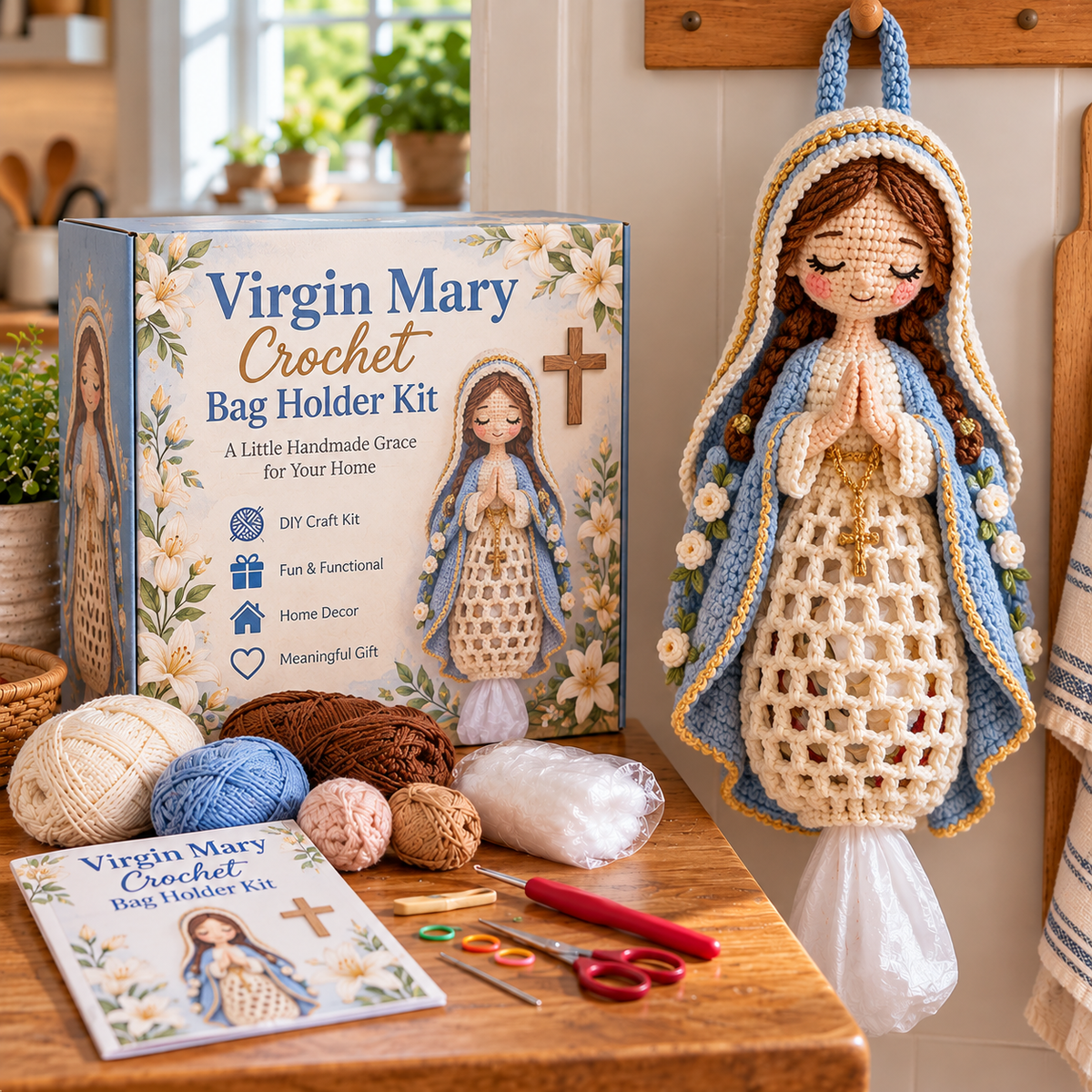Jesus & Virgin Mary Crochet Bag Holder DIY Kit