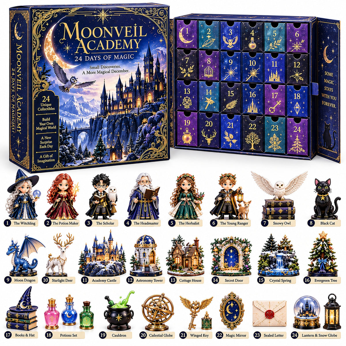 🌙Moonlight Magic Academy -24 Days Magic Advent Calendar | 24 Magical Collection Miniatures And Charming Christmas Surprises✨