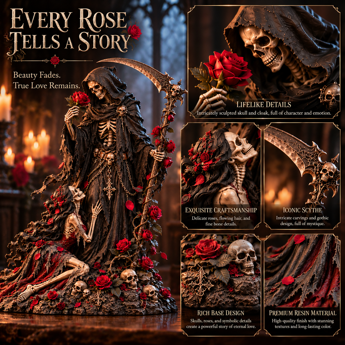 🥀 Love Never Dies! 💀 Gothic Reaper Couple Figurine – An Eternal Love Beyond Death!