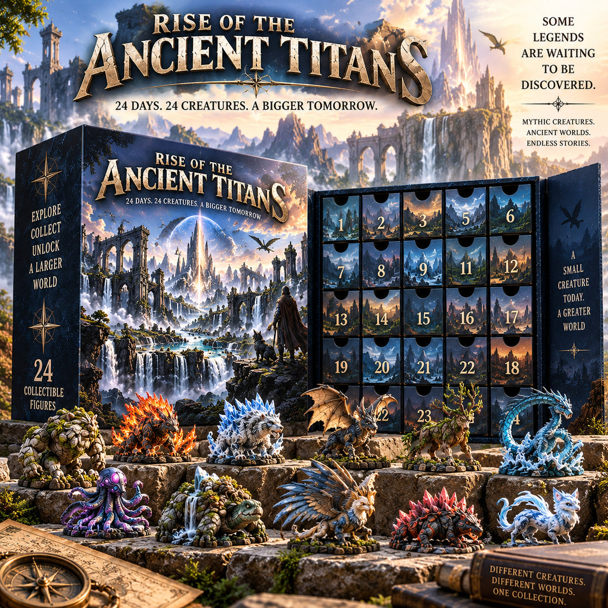 24 Days. 24 Creatures. One Legendary World to Discover. 🐉Rise of the Ancient Titans – 24 Days of Mythical Creatures Advent Calendar | Fantasy Collectible Figurines