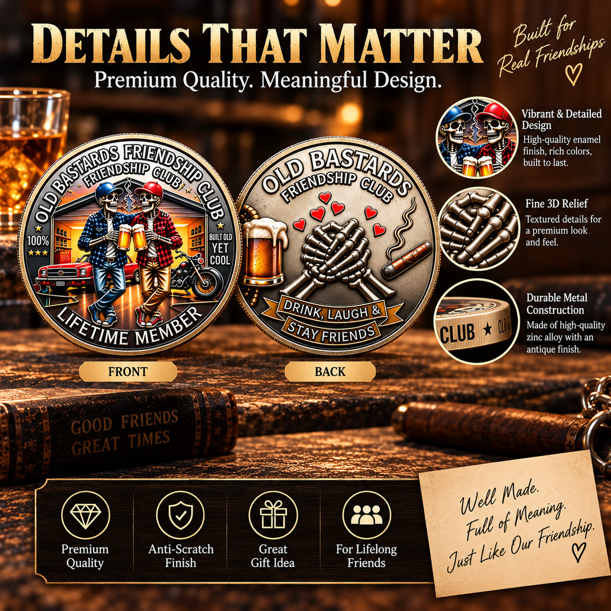 Old Bastards Friendship Club Coin – Funny Keepsake Gift for Lifelong Friends 🍻