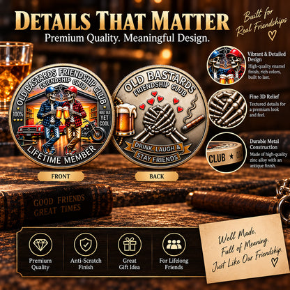Old Bastards Friendship Club Coin – Funny Keepsake Gift for Lifelong Friends 🍻