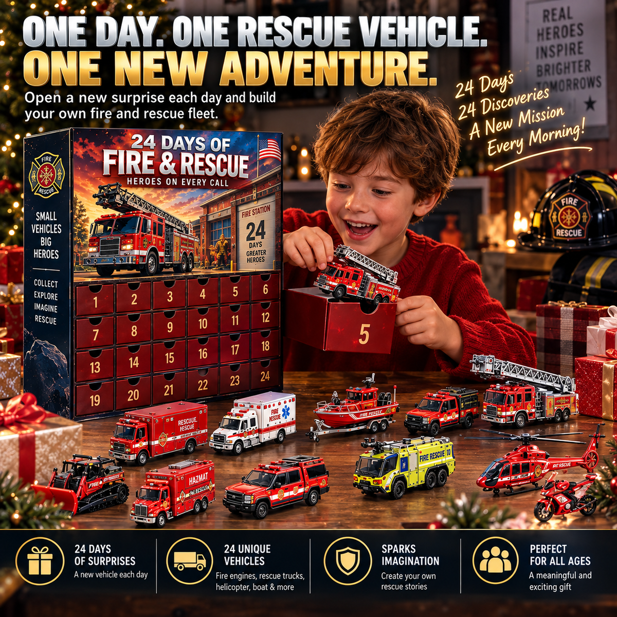 🚒 24 Days of Fire & Rescue – 24 Realistic Emergency Vehicles, Fire Trucks, Ladder Trucks & Rescue Collectibles