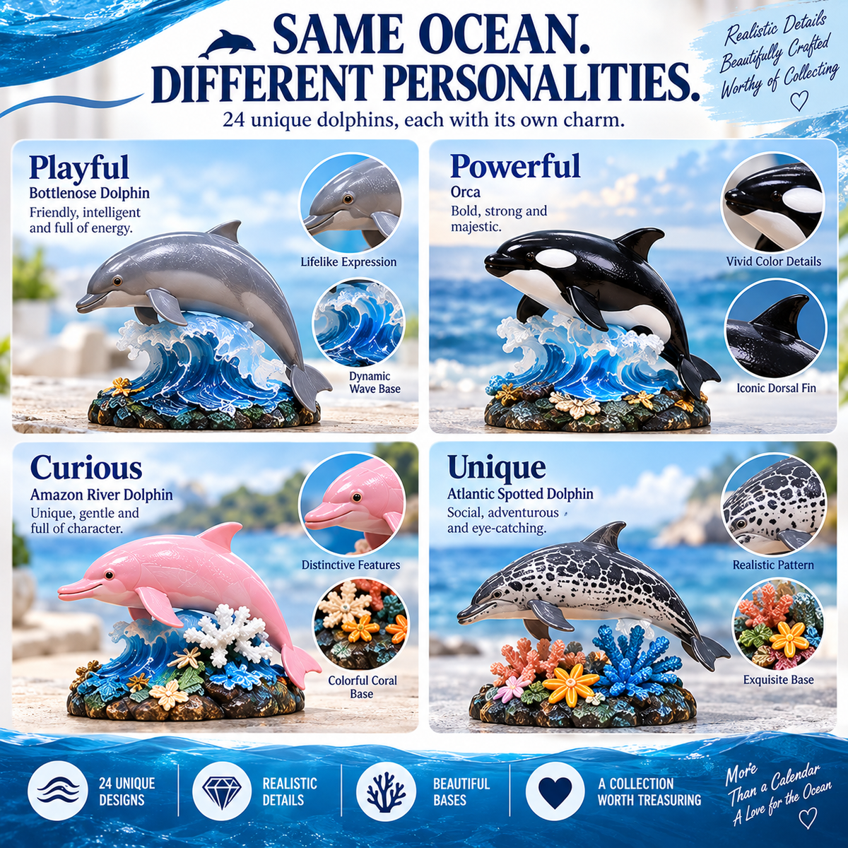 🐬24 Days of Dolphins Advent Calendar – 24 Unique Ocean Animal Figurines & Collectibles