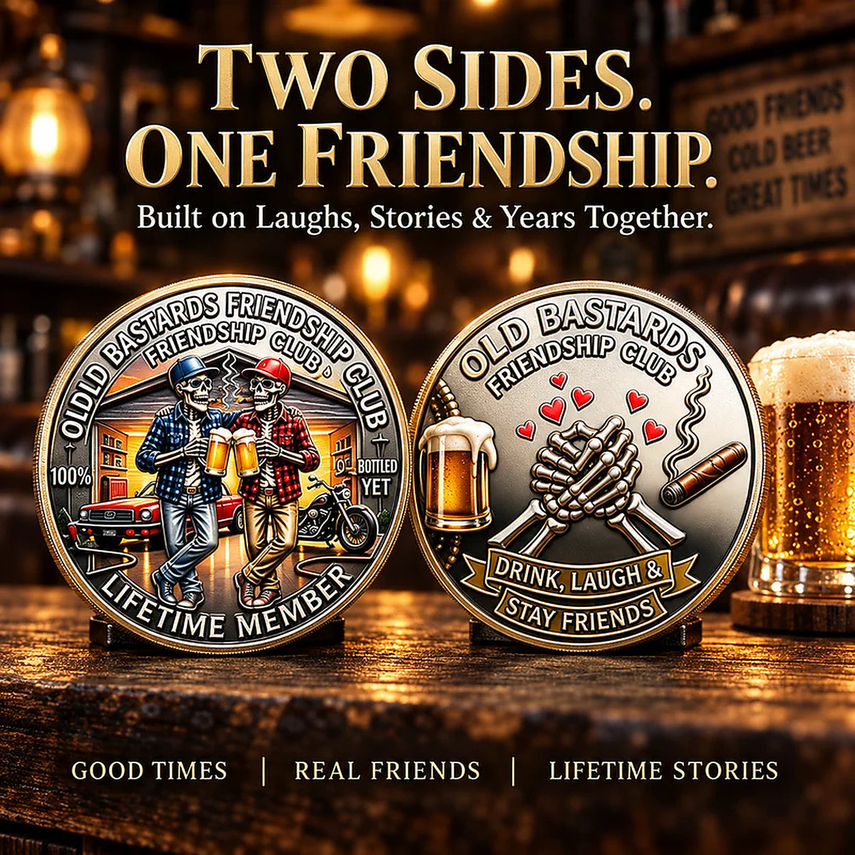 Old Bastards Friendship Club Coin – Funny Keepsake Gift for Lifelong Friends 🍻