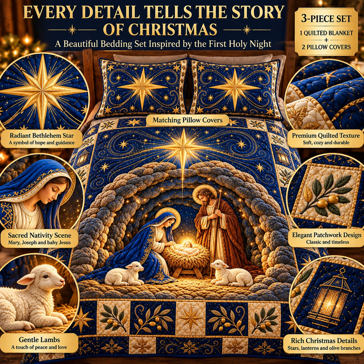 ✨ Bring the Holy Night Home! ⭐ One Holy Night Nativity Bedding Set – Sleep Beneath the Star of Bethlehem!