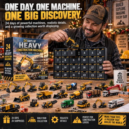 🚜 24 Days of Heavy Construction Machines Advent Calendar – 24 Realistic Construction Vehicle Collectibles, Christmas Gift for Equipment Lovers