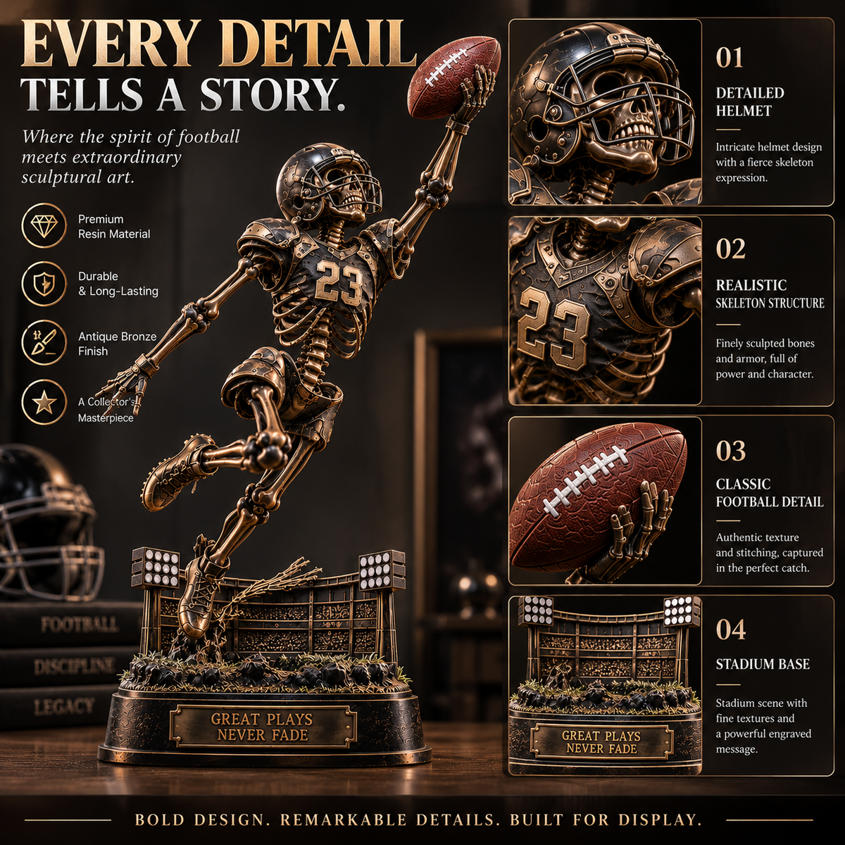 💀 Passion Never Dies! 🏈 2026 The Last Catch – Skeleton Football Resin Sculpture, Unique Collectible Gift for Football Fans