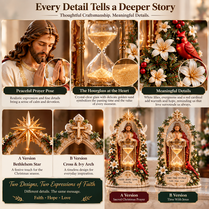✨ Heavenly Jesus Hourglass Christmas Centerpiece 🎄 – A Timeless Symbol of Faith, Hope & Love