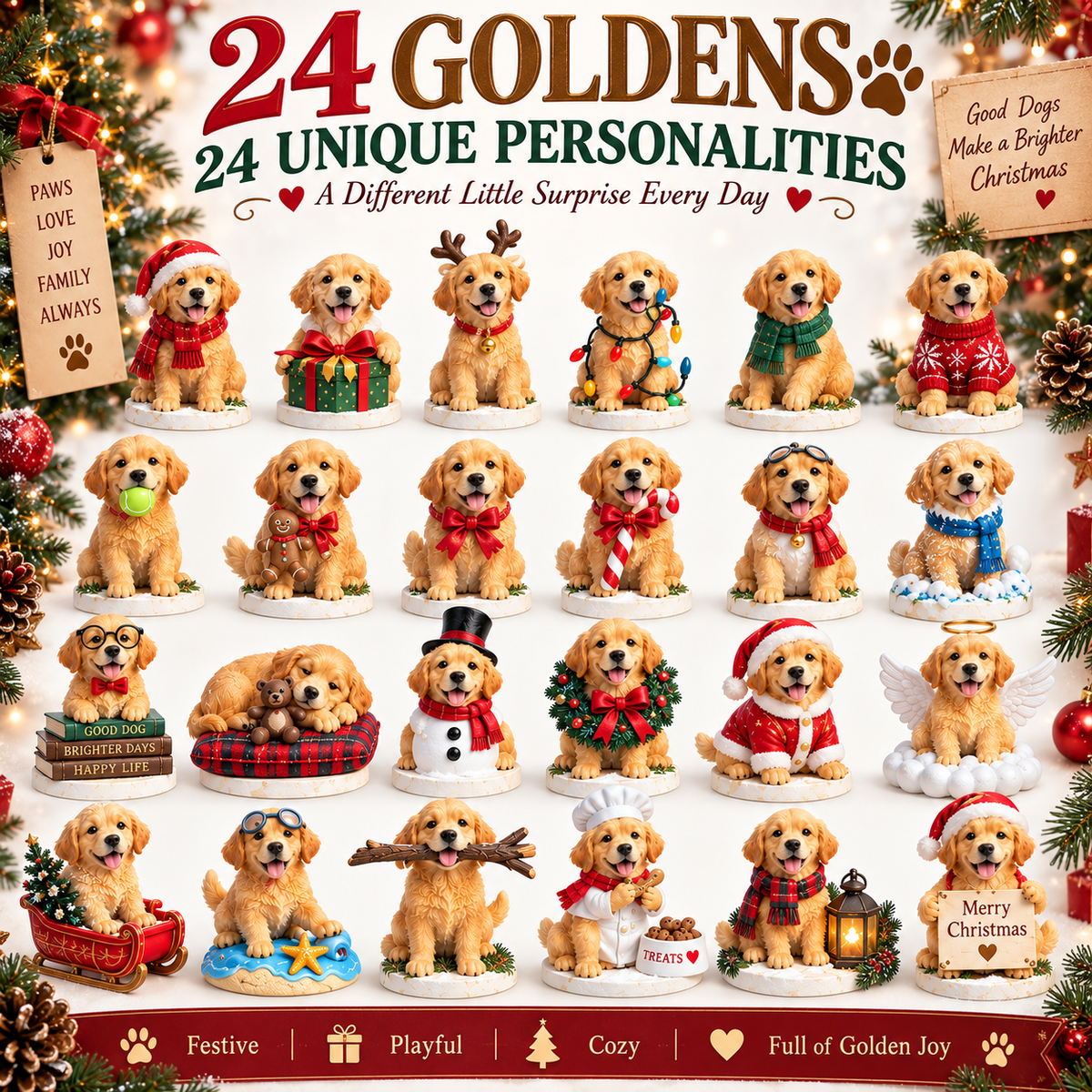 🔥Hot Sale 50% OFF!🎄🐾24 Days of Golden Joy – Golden Retriever Christmas Advent Calendar
