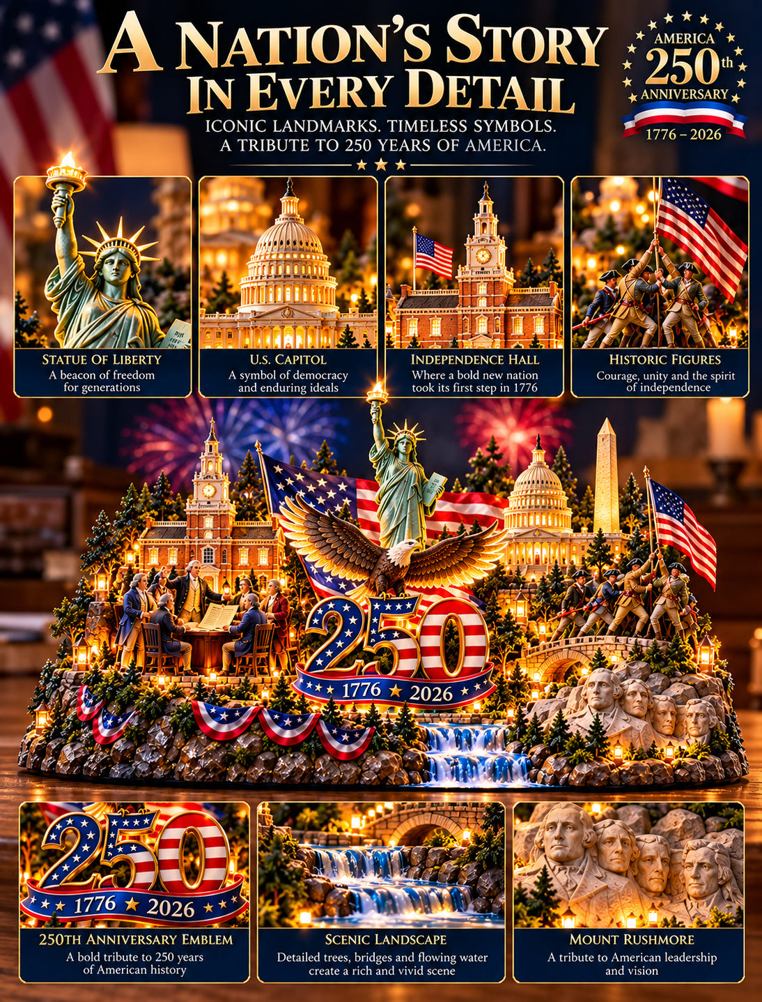 US Celebrate 250 Years of America! ✨ 1776–2026 Illuminated Anniversary Keepsake