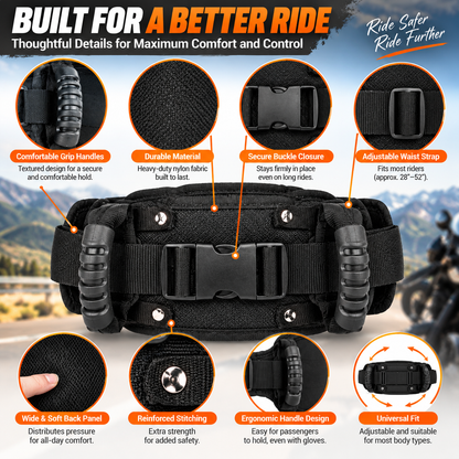 Motorcycle Passenger Grab Handle Belt – Adjustable Waist Belt with Dual Grip Handles for Two-Up Riding