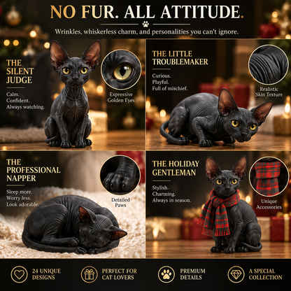 🐈‍⬛24 Days of Black Sphynx Cats Advent Calendar – 24 Unique Realistic Hairless Cat Figurines