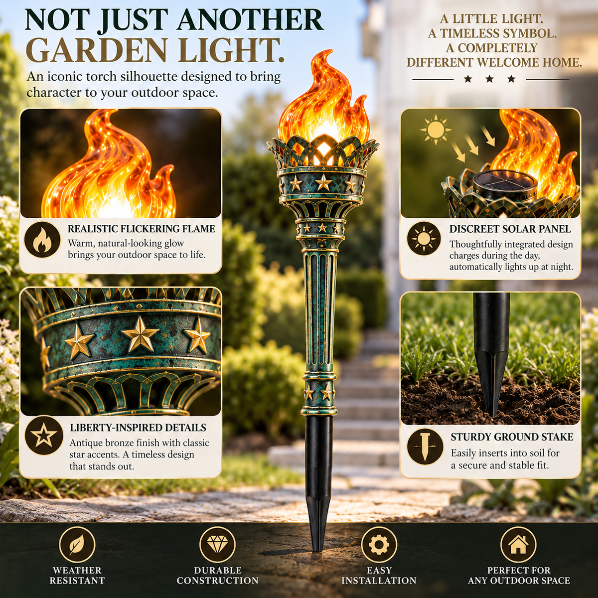 Liberty Flame – Solar Flickering Torch Pathway Lights