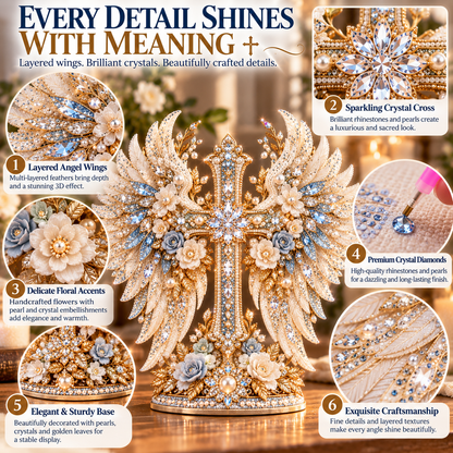 ✨ Create Something Beautiful With Faith! 🪽 Angel Wings & Cross – 3D Crystal Diamond Art DIY Kit