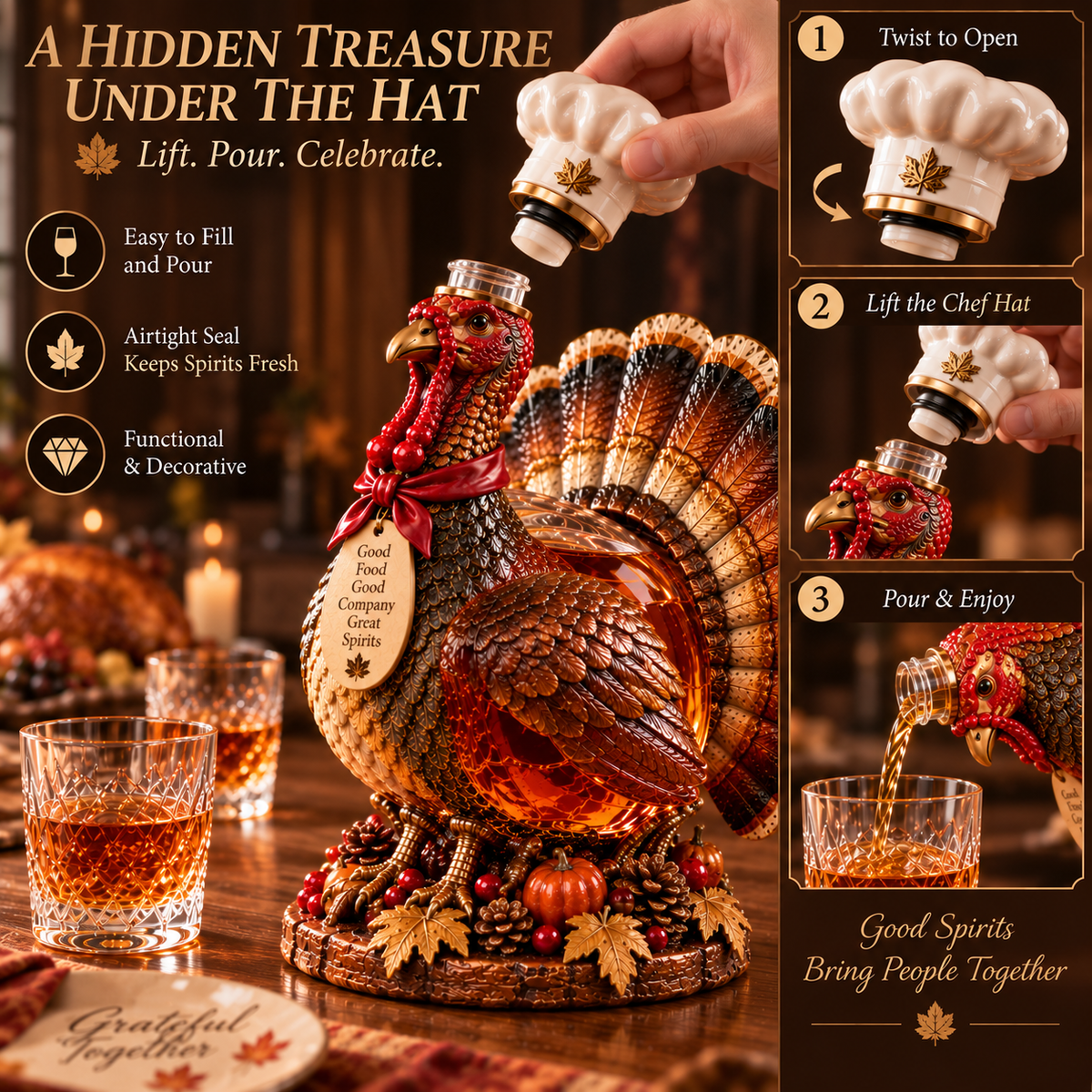 🦃 Who Said the Turkey Was Just for Dinner?! 🥃 Thanksgiving Turkey Whiskey Decanter – A Holiday Showstopper!