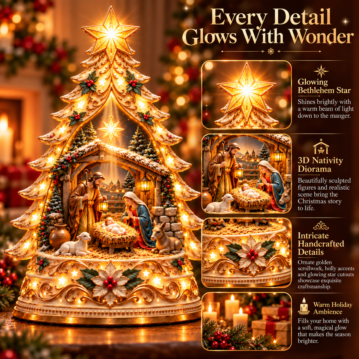 🌟 Ready to Witness the Miracle of Christmas?! ✨ 2026 Illuminated Nativity Christmas Tree – Let the Star of Bethlehem Shine!