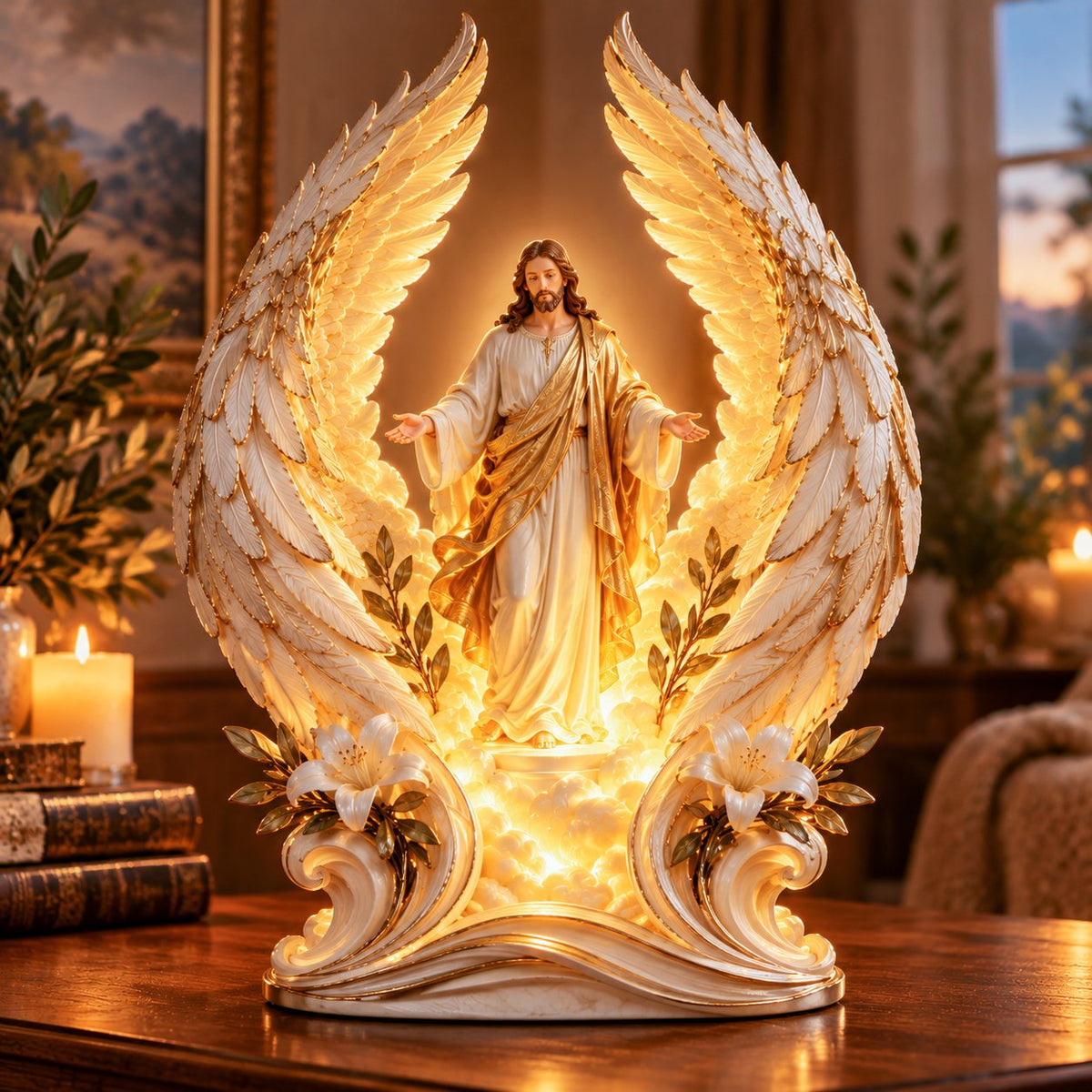 🪽✨ Heavenly Grace – Illuminated Jesus Angel Wings Figurine