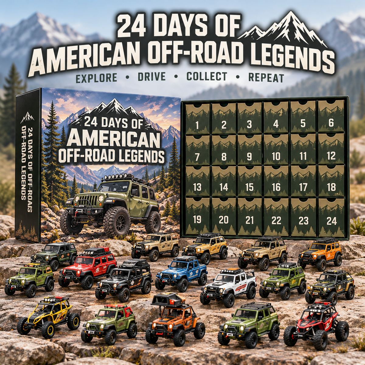 🏔️ 24 Days of American Off-Road Legends – 24 Unique 4×4、Trucks & Adventure Vehicles