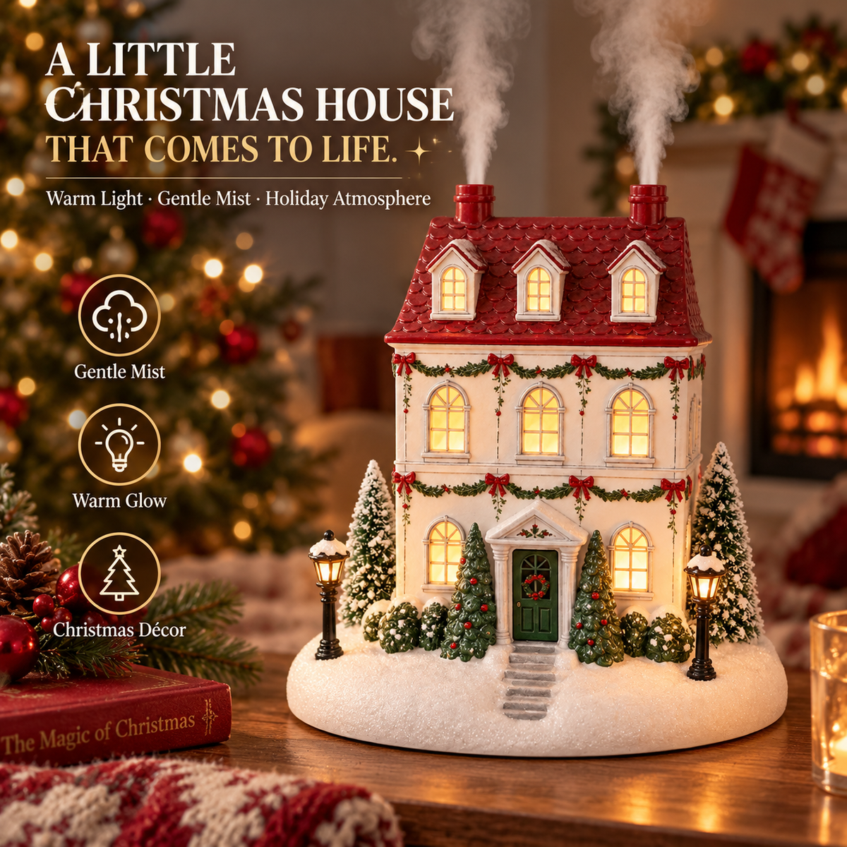 🔥 50% OFF ENDS TODAY!🎄 A Little House Full of Christmas Magic — Light-Up Aroma Mist Christmas House ✨