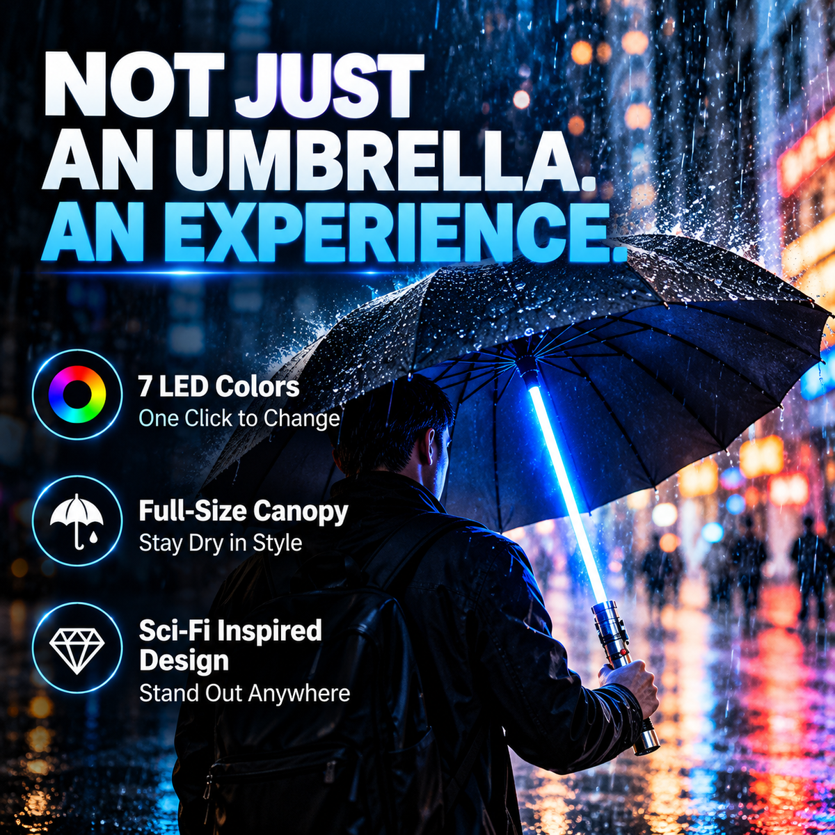⚡ 7-Color LED Light-Up Sword Umbrella ☔ – Sci-Fi Inspired Glowing Umbrella with One-Button Color Change