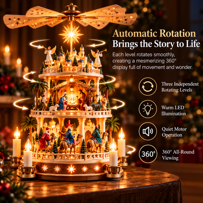 ✨ Rotating Nativity Christmas Pyramid – 3-Tier Lighted Jesus Birth Scene, A Meaningful Christian Christmas Gift 🎄
