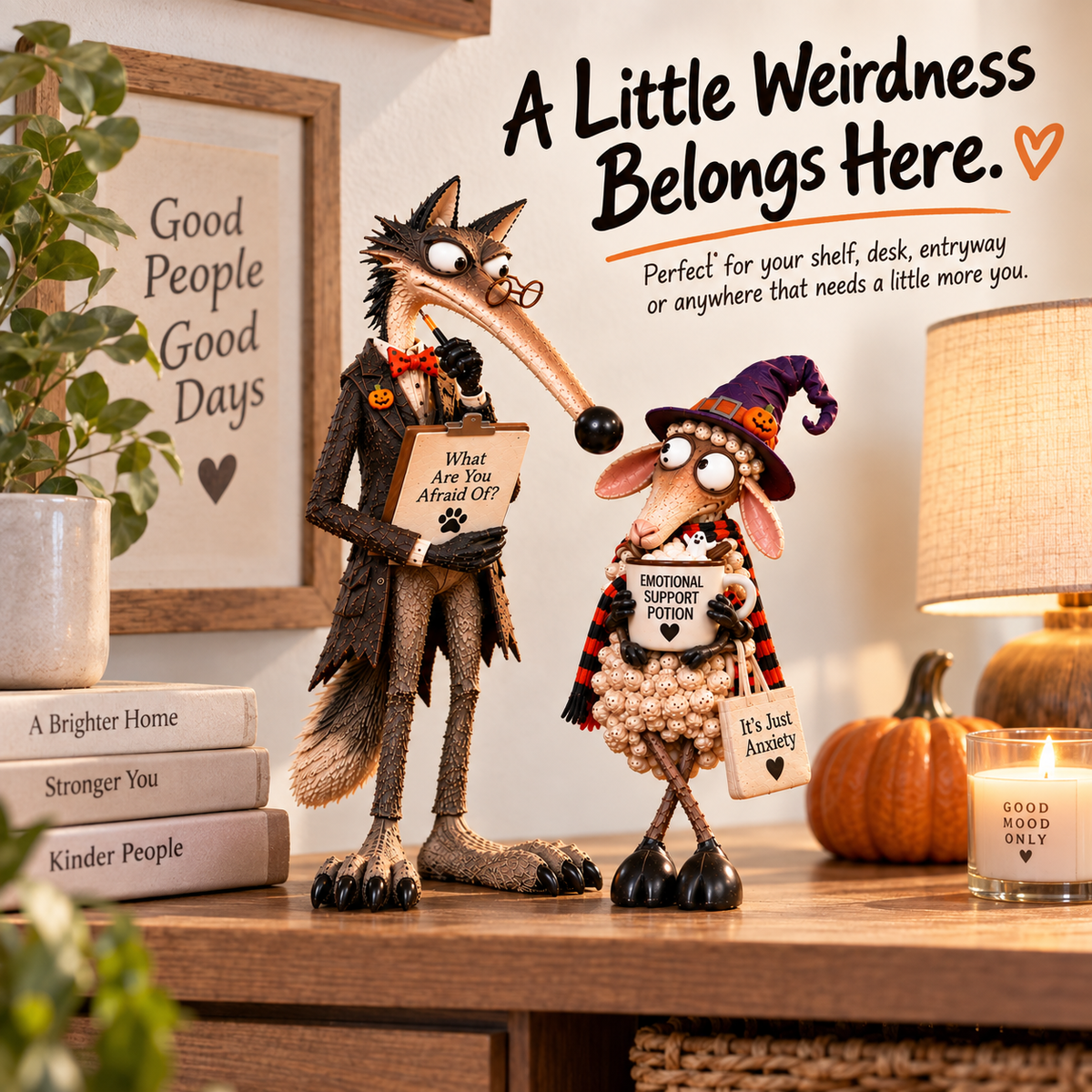 🔥 50% OFF FOR A LIMITED TIME — 🎃 The Overthinker & The Questioner — Wolf & Sheep Halloween Figurines