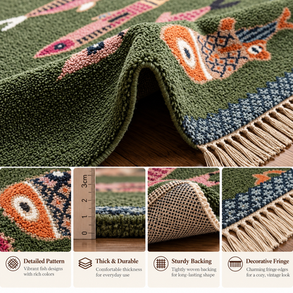 🐟 Whimsical Folk Fish Rug – A Splash of Color & Personality ✨ | Vintage-Inspired Home Decor