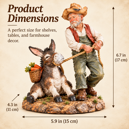 🤠Who's Really in Charge? – Funny Farmer & Stubborn Donkey Farmhouse Figurine