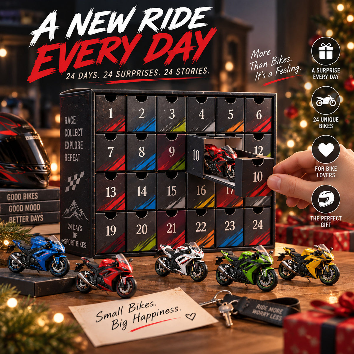 24 Days of Sport Bikes – Mini Motorcycle Advent Calendar | 24 Collectible Racing Bikes for Motorcycle Lovers