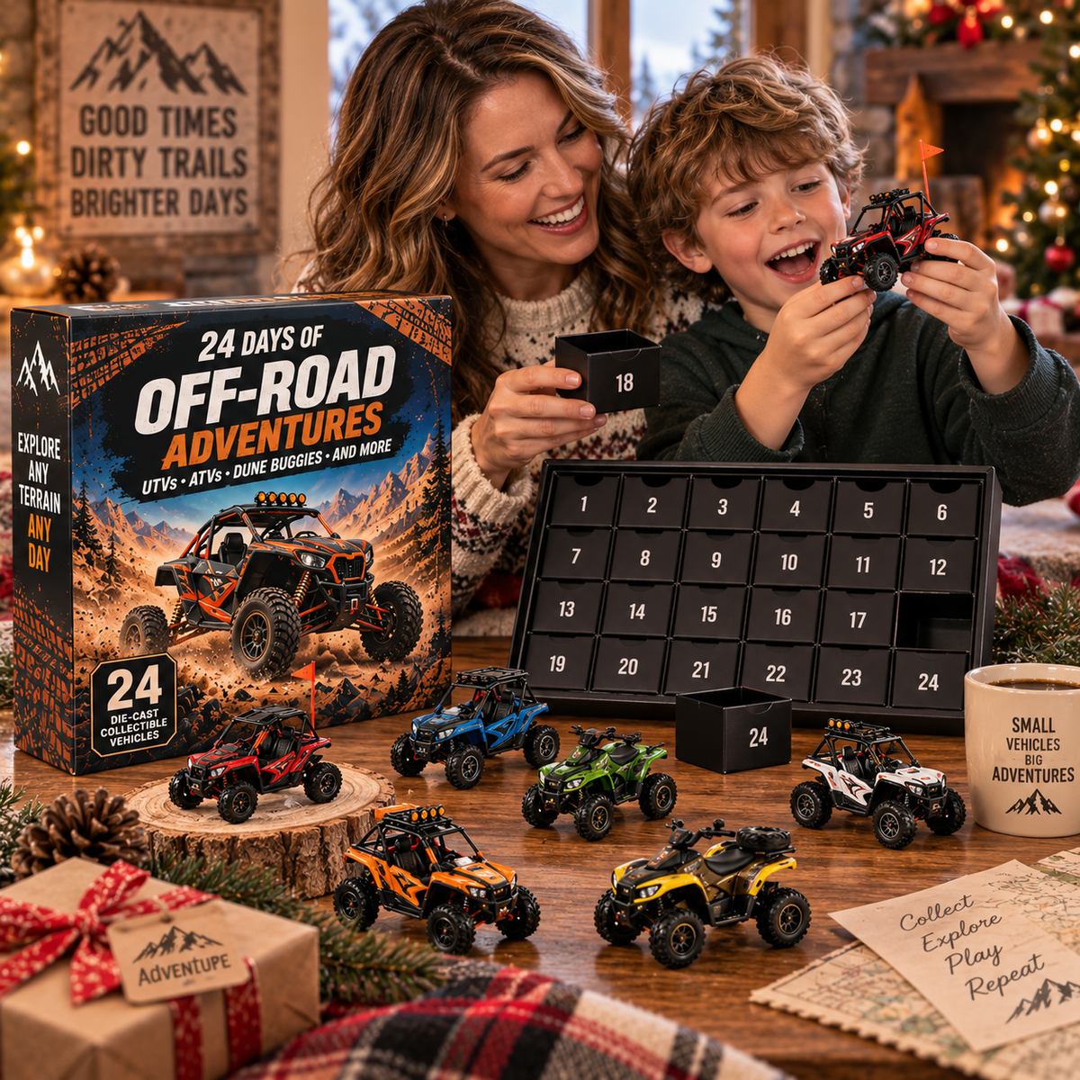 24 Days of Off-Road Adventures – 24 Unique Mini Vehicle Collectibles Christmas Countdown Gift Set