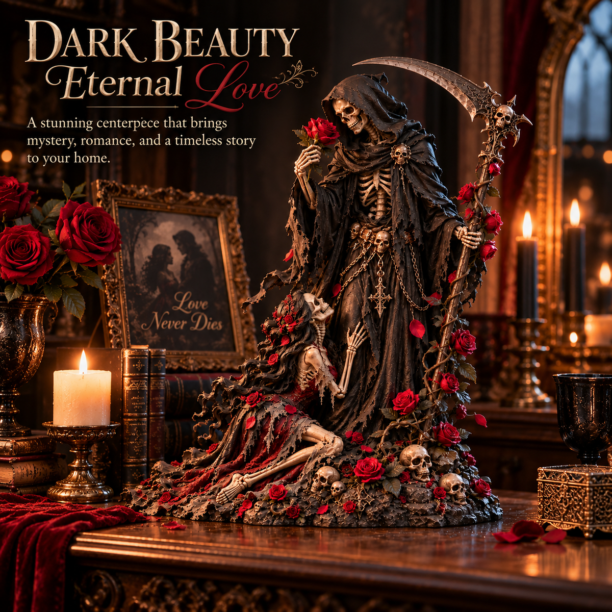 🥀 Love Never Dies! 💀 Gothic Reaper Couple Figurine – An Eternal Love Beyond Death!