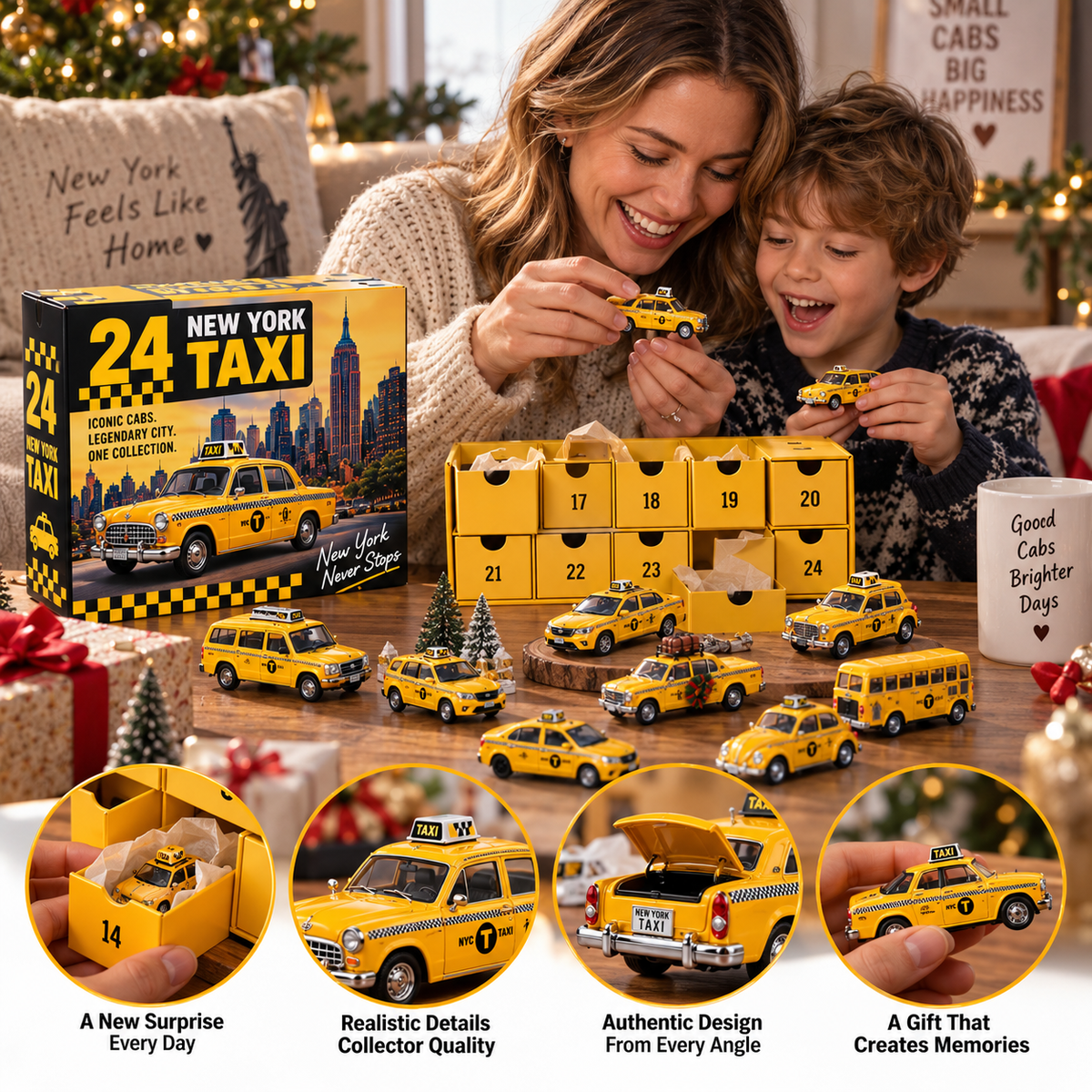 24 Days of New York Yellow Taxis – 24 Iconic Cab Collectibles | NYC Christmas Countdown Gift Set