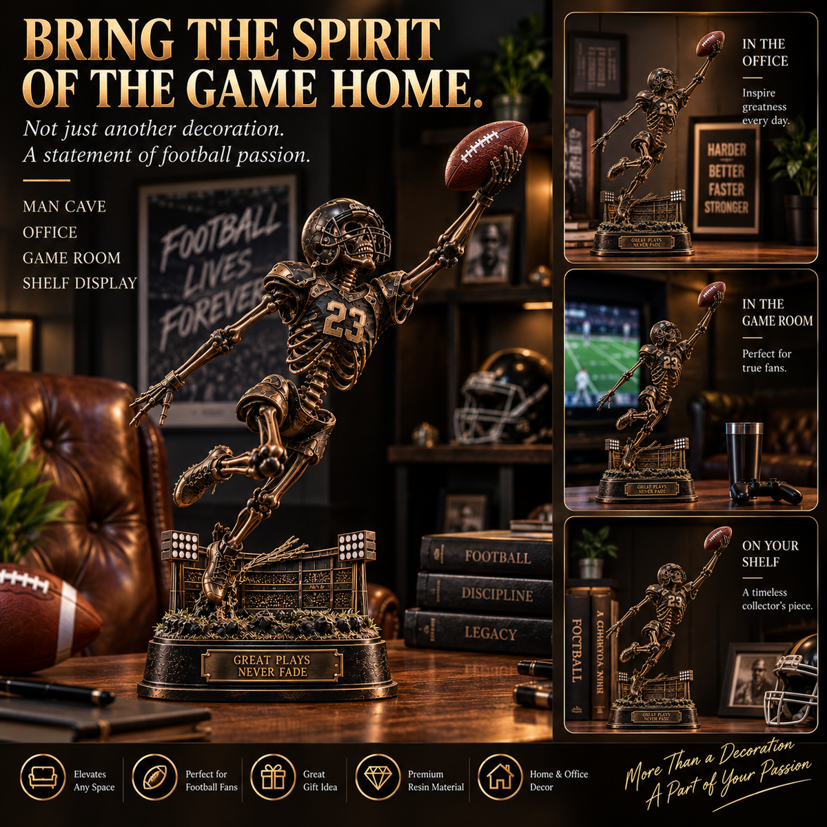 💀 Passion Never Dies! 🏈 2026 The Last Catch – Skeleton Football Resin Sculpture, Unique Collectible Gift for Football Fans