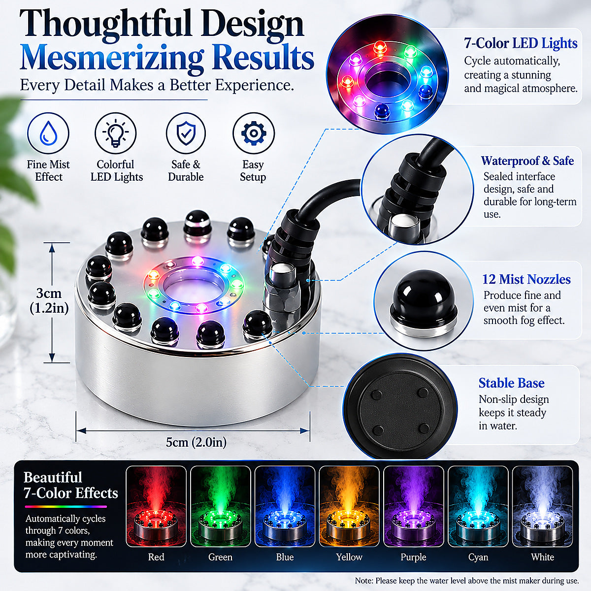 LED Ultrasonic Mist Maker – Colorful Fog Fountain for Home Décor, Halloween & DIY Water Features