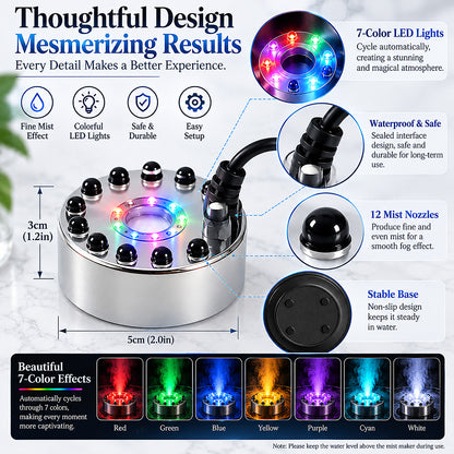 LED Ultrasonic Mist Maker – Colorful Fog Fountain for Home Décor, Halloween & DIY Water Features