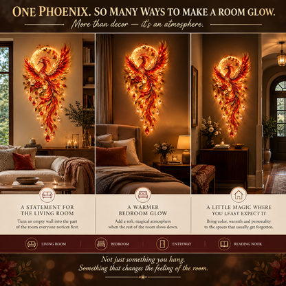 🐦‍🔥Phoenix of Renewal – Illuminated Crystal Wall Art of Hope & New Beginnings