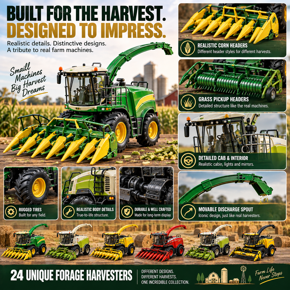 🚜 24 Days of Forage Harvesters Advent Calendar – 24 Unique Self-Propelled Forage Harvester Models, Christmas Gift for Farmers & Farm Machinery Lovers