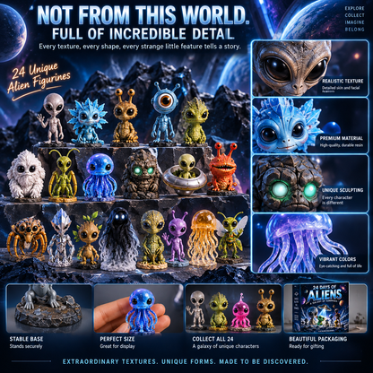 👽 24 Days of Alien Encounters Advent Calendar – 24 Unique Alien Figurines, Mystery Space Collectibles & Sci-Fi Gift