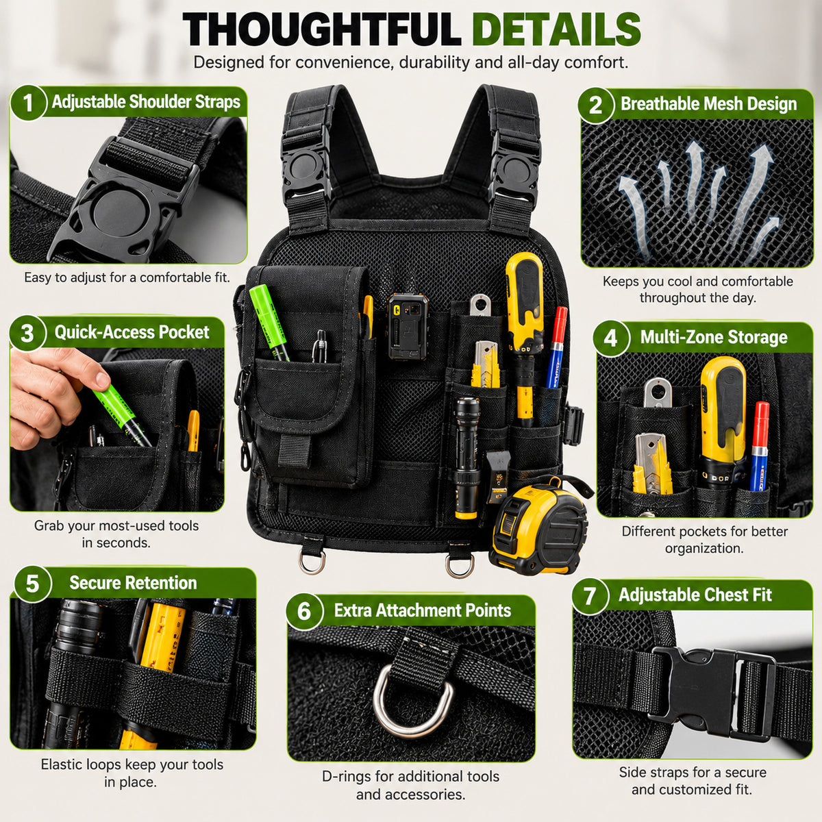 🔥 Tired of Searching for Your Tools?! 🛠️ Hands-Free Chest Tool Organizer – Work Smarter, Keep Tools Closer!