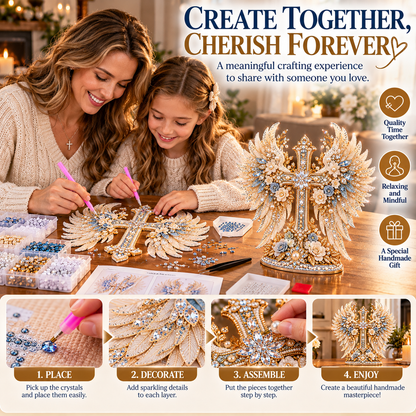 ✨ Create Something Beautiful With Faith! 🪽 Angel Wings & Cross – 3D Crystal Diamond Art DIY Kit