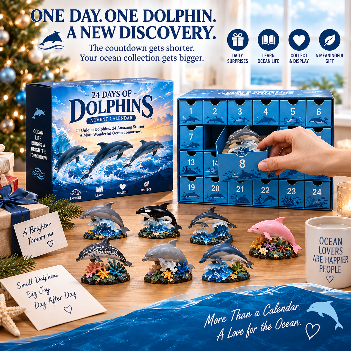 🐬24 Days of Dolphins Advent Calendar – 24 Unique Ocean Animal Figurines & Collectibles