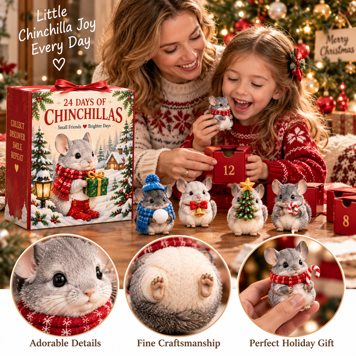 24 Days of Chinchillas Advent Calendar – 24 Unique Chinchilla Figurines | Christmas Countdown Gift