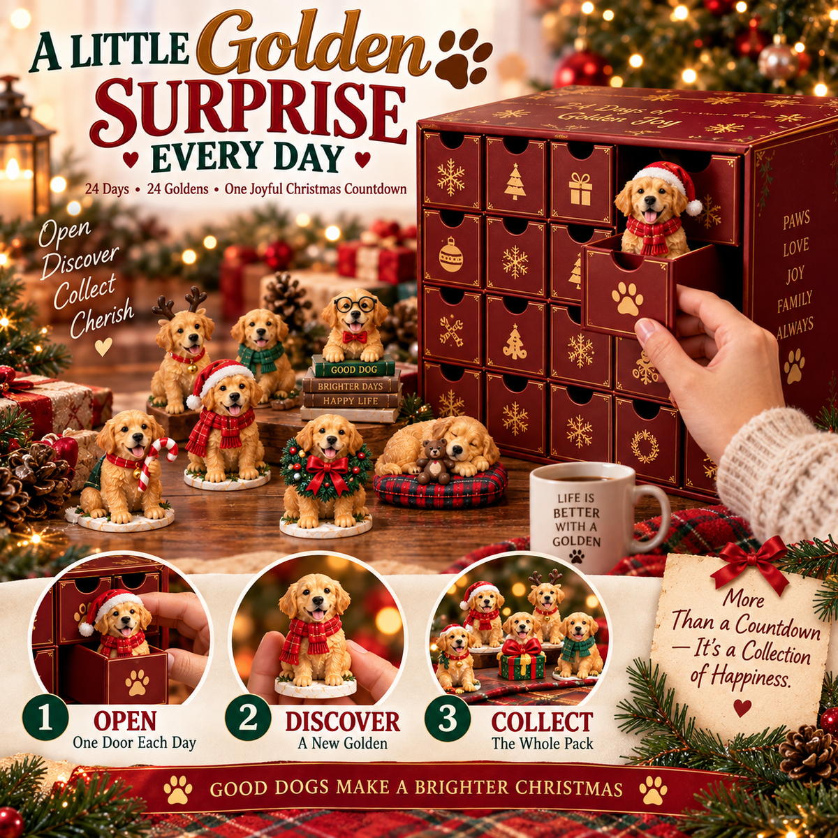 🔥Hot Sale 50% OFF!🎄🐾24 Days of Golden Joy – Golden Retriever Christmas Advent Calendar