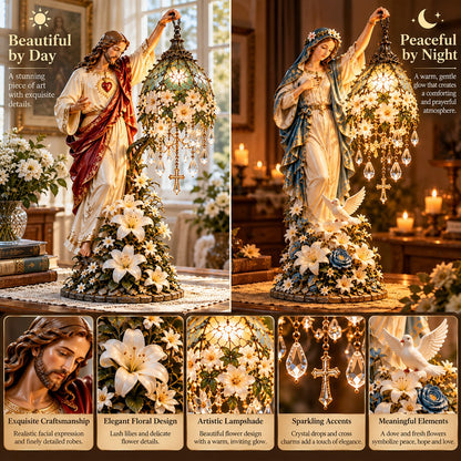 ✝️ Let Faith Light Up Your Home! 🕊️ Light of Grace – Jesus & Virgin Mary Illuminated Sculptures