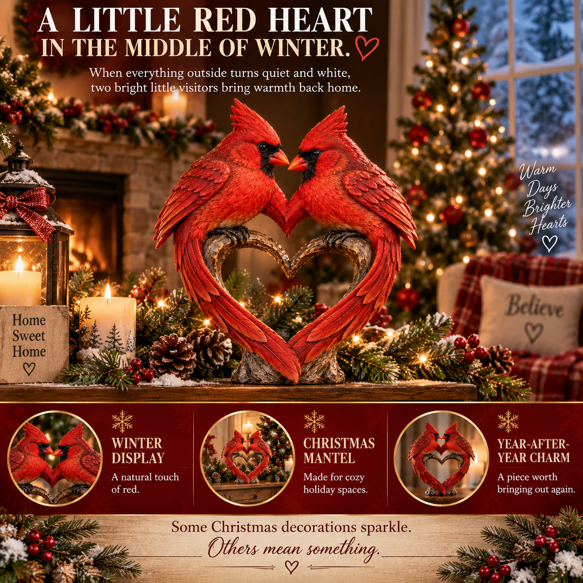 ❤️🐦Two Hearts, Always – Cardinal Love & Remembrance Figurine