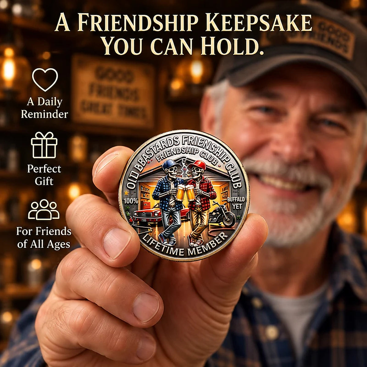 Old Bastards Friendship Club Coin – Funny Keepsake Gift for Lifelong Friends 🍻