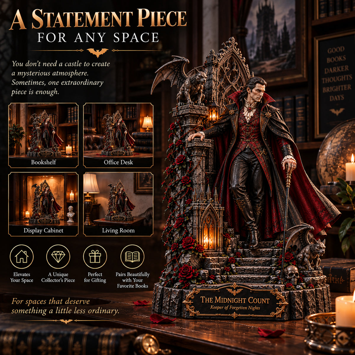 🦇 The Midnight Count — Gothic Vampire Lord Collectible Statue | Dark Fantasy Desk Décor 🖤