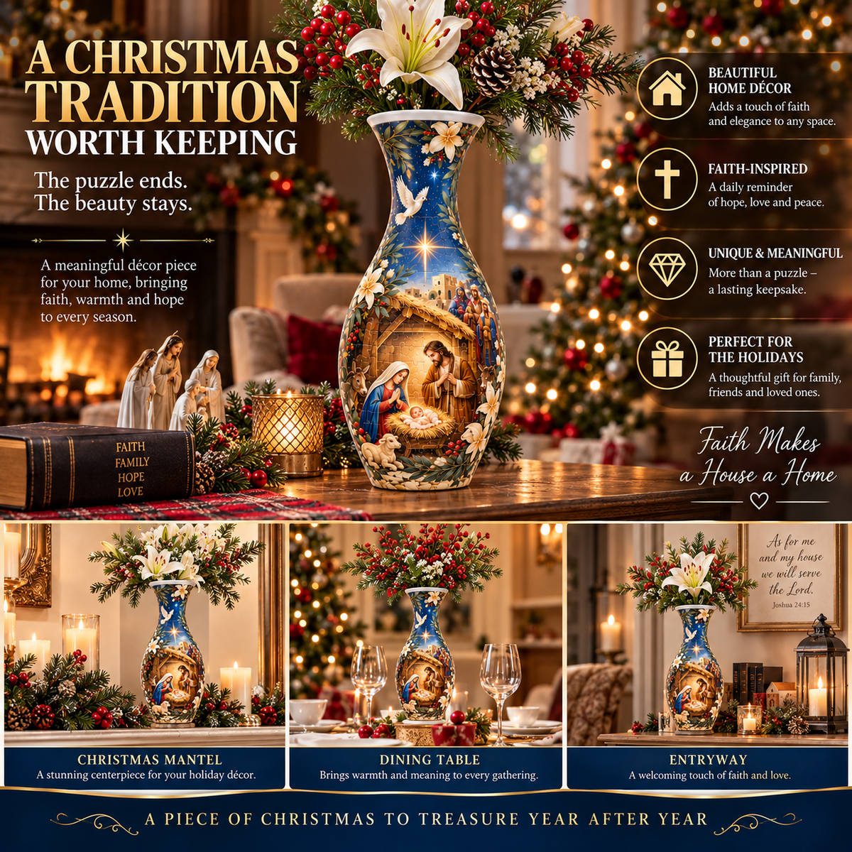 ✨ Ready to Bring the Nativity Story to Life? 🎄 136-Piece 3D Christmas Vase Puzzle